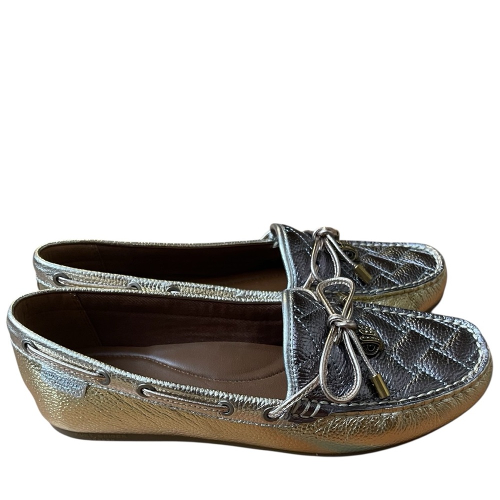 Kurt Geiger London Metallic Quilted Leather Loafers Crown Charm Bow Moccasins - Picture 6 of 16